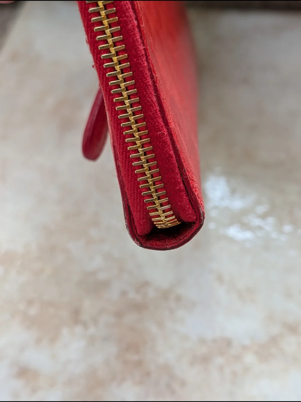 Balenciaga Red Zip-Around Leather Wallet with Gold Hardware w COA